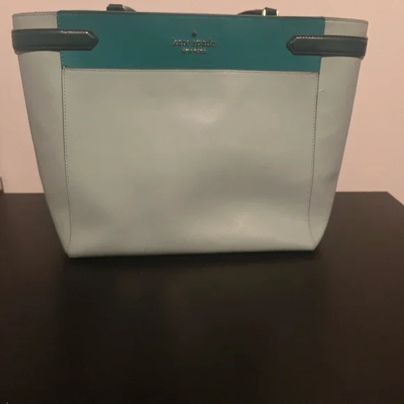 kate spade Two-Tone Light and Dark Teal Leather Tote - Picture 7 of 9